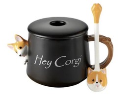 Creative Corgi Ceramic Mug Cute Couple Coffee Mug with Lid Spoon - £17.63 GBP