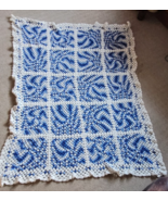 57"x73" Handmade Afghan Ick Blue White and Dark Blue Sofa Chair Throw Decorate - $89.99