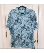 Island Shores Blue Cuban Map Print Button Shirt Medium - $23.38