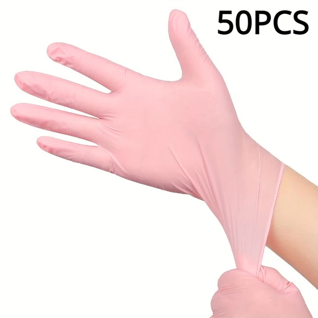 50Pcs Light Pink Disposable Nitrile Gloves (Size-L) - £15.65 GBP