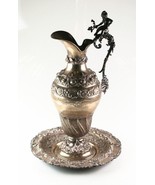 Ancien Art Nouveau Angelot Repousse Argent Eau Cruche Et Plateau - $12,519.42 CAD