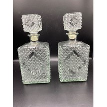 2 Vintage Diamond Point Decanters MCM Square with Stoppers 9 1/2&quot; Tall - $39.58