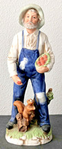 Vintage Homco 8&quot; Porcelain Figurine Man Farmer w/ Acorns &amp; Squirrel #1409 - £7.96 GBP