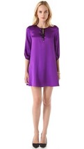 New Juicy Couture Dress Short Womens S Silk Purple Black Gold Buttons Keyhole  - £158.27 GBP