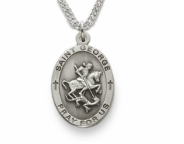 Sterling Silver St. George Patron Of Soldiers Engraved Medal Necklace & Chain - £62.53 GBP