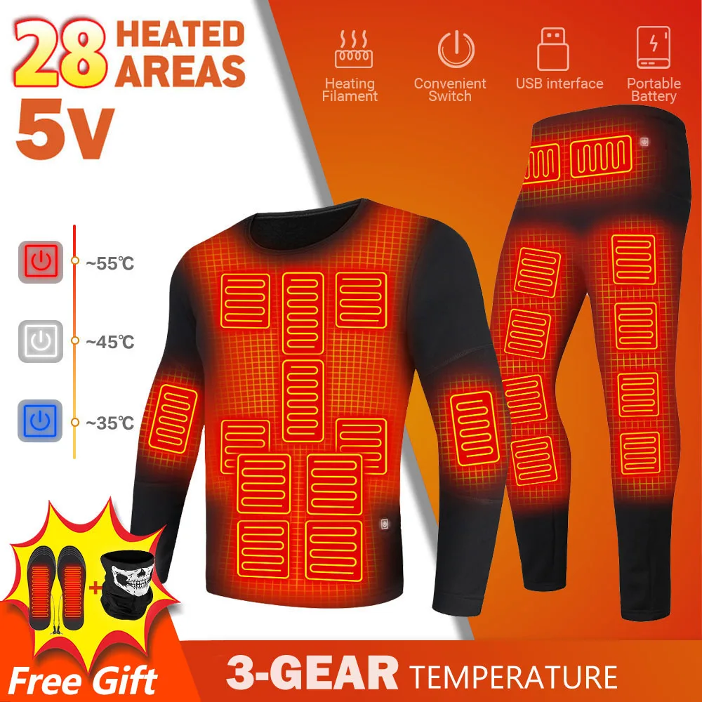 Heated Thermal Underwear Sets Skiing Heating Jacket USB Electric Men Winter Warm - £42.80 GBP+
