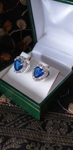 Vintage 1990-s Blue Topaz and CZ 925 Sterling Silver Stud Earrings - £61.50 GBP