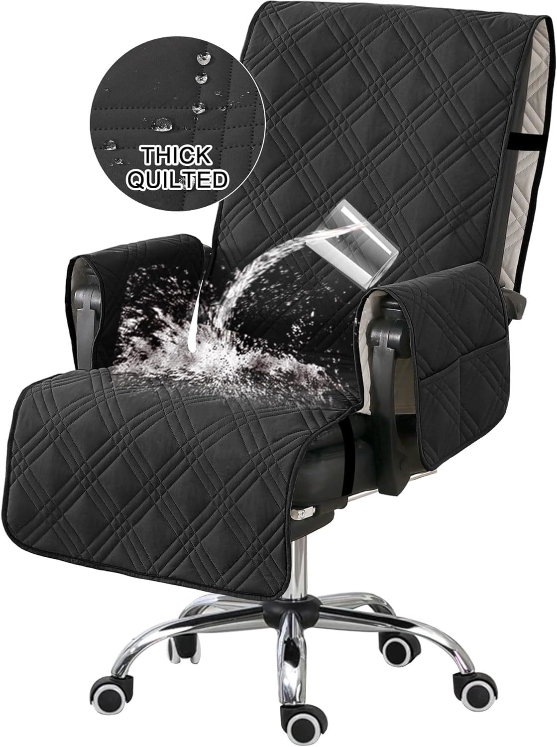 Black Computer Desk Chair Cover, Quilted Office Chair Protector With Arms, - $40.92