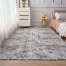 5X7 Feet Of Tie-Dyed Light Gray Floralux Ultra Soft Indoor Modern Shag Area Rugs - £35.03 GBP