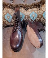 Goodyear Welted Handmade Men's Brown Wingtip Lace up Leather Ankle Boots - $239.99