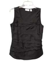 Chicos Black Shiny Satin Layered Tiered Sleeveless Dressy Tank Top Sz 0 XS - £7.77 GBP