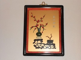 Vintage Oriental Shell Picture Wall Hanging Vase Flowers - $25.00