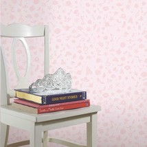 Disney Princess Icons Pink Peel And Stick Wallpaper With Glitter By Roommates, - £36.14 GBP