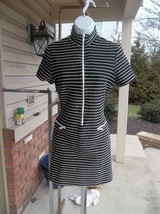 Jsc Cute Black&amp;White Striped Knit Zip Dress 8 - £10.40 GBP