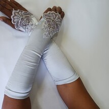 Sexy Women's Nylon Spandex Blend Fingerless Stretch Gray Gloves - One Size image 7