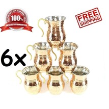 6 pcs X Turkish Handmade Copper Mug Masrapa Tankard Moscow Mule Wine Coffee Cup - £47.29 GBP