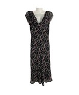 Vintage Y2K BCBG Silk Sheath Dress 2 Black Geometric Cowl Neck Midi Lined - £55.00 GBP