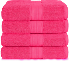 4 Pcs Bath Towel Set 100% Combed Cotton Large Bath Towels 27&quot;x54&quot; Hot Pink - £34.56 GBP