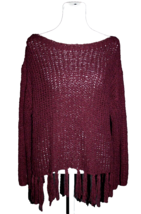 Altard State Sweater Women&#39;s Sz Small Burgundy Tassel Fringe Hem Chunky Knit Top - £17.67 GBP