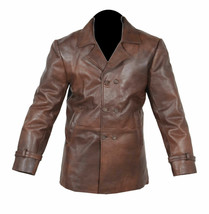 Mens  Distressed brown Leather leder Jacket Coat Overcoat Vintage - £106.37 GBP