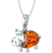 Sterling Silver Baltic Amber Hippo Animal Pendant Necklace - £75.91 GBP