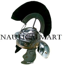 NAUTICALMART Deluxe Roman Centurian Helmet Brass Trim &amp; Black Crest W/Historical - £68.11 GBP