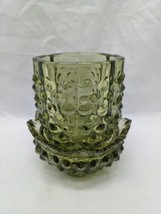 *Crack* Vintage MCM Green Fairy Light Glass Candle Holder 3&quot; X 4&quot; - £28.01 GBP