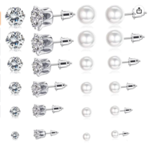 Spiritlele 12 Pairs Assorted Hoop Earrings Crystal Pearl Stud Earrings Set Huggi - £13.44 GBP