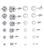 Spiritlele 12 Pairs Assorted Hoop Earrings Crystal Pearl Stud Earrings S... - £13.44 GBP