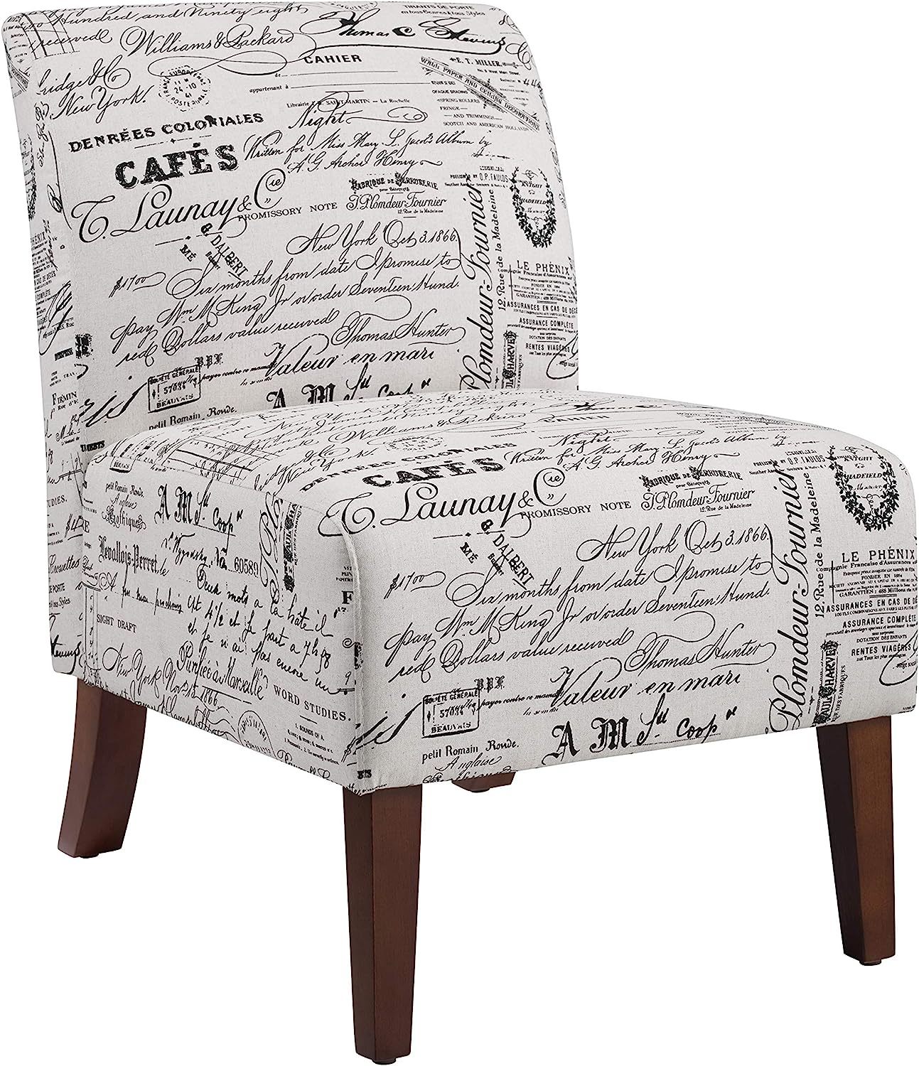 Primary image for Dark Walnut Chair With Linon Linen Script Lily, 21" X 29" X 31" High.