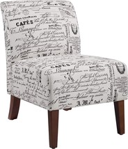 Dark Walnut Chair With Linon Linen Script Lily, 21&quot; X 29&quot; X 31&quot; High. - £95.11 GBP