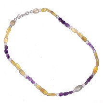 Natural Fluorite Amethyst Moonstone Gemstone Smooth Beads Necklace 17&quot; UB-6497 - £8.69 GBP