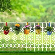 Polka Dotted Flower Pots For Railing, Outdoor Balcony Garden, Fence,, 5 Pcs). - £33.15 GBP