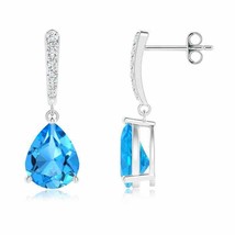 ANGARA 10x8mm Natural Swiss Blue Topaz Drop Earrings with Diamonds in Silver - £592.70 GBP+