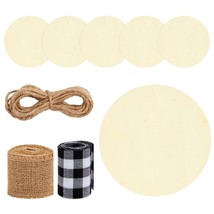 6X Unfinished Wooden Disks With Ribbon, Twine For Wood Burning, Engravin... - £36.19 GBP