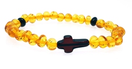  Natural Baltic Amber bracelet with cross /  women men unisex bracelet  - £44.83 GBP