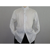 Mens 100% Linen Summer Shirt J.Valintin Turkey-Usa High Collar OBR78-01 White image 7