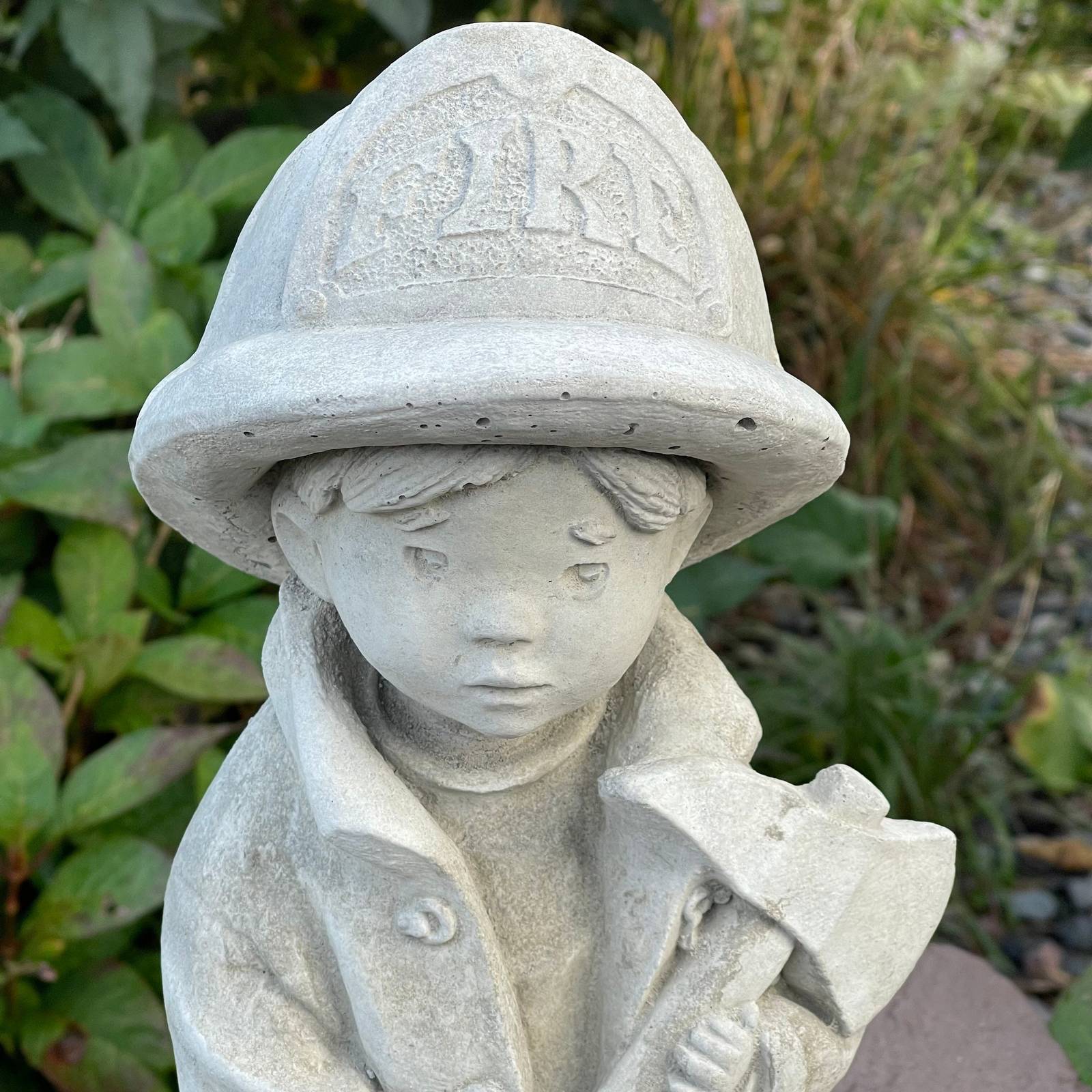 Concrete Fireman Garden Statue Outdoor 18" Yard Firefighter Cement Lawn