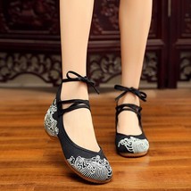 Mid Top Women Canvas Embroidered Ballet Flats Ankle Strap Vintage Ladies Casual  - £22.58 GBP