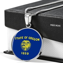 oregon State Flag Necklace Stainless Steel or 18k Gold Circle Pendant 18-22&quot; - £34.12 GBP+