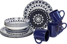 Dinnerware Set Service For 4 Modern Plates Bowls Mugs Stoneware Blue 16 ... - £69.46 GBP