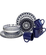 Dinnerware Set Service For 4 Modern Plates Bowls Mugs Stoneware Blue 16 ... - £69.37 GBP