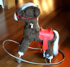 Vintage Stuffed Rocking Rolling Horse Toy Plush Fur Plastic Saddle Maybe... - £58.40 GBP