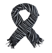 Zeckos Black White Zebra Stripe Scarf Shawl Fringed - £11.15 GBP
