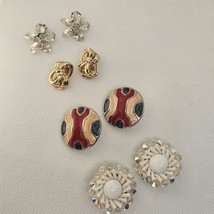 Vtg Clip On Earring Lot 4 Pair Stud Coro W Germany Enamel Beaded Crystal... - $27.36 CAD