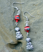 Tribal Earrings, Goddess Earrings, Kwan-Yin Earrings, Coral Earrings, E61 - £11.85 GBP