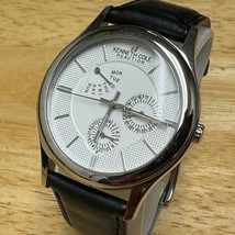 Kenneth Cole Quartz Watch KC1380 Men Silver Steel Day Date Leather New Battery - £28.39 GBP