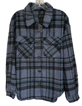 Love Tree Womens Fleece Plaid Oversized Shacket Jacket Long Sleeve Size S M Blue - £19.66 GBP