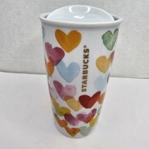 Starbucks Ceramic Coffee Mug Tumbler Cup Valentines Edition Hearts 10oz with Lid - £26.51 GBP