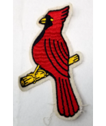 Red Cardinal Bird Embroidered Patch 1970s Sitting on Yellow Branch Large... - $15.15